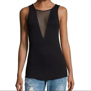 Free People Black Mesh V-Neck Tank Top Medium